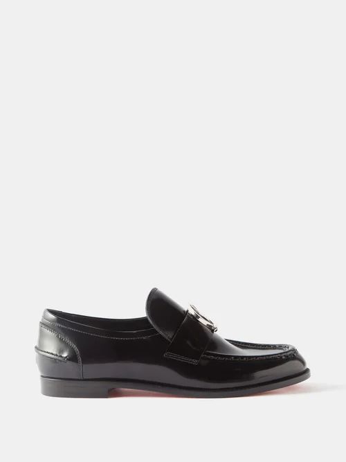 Cl Moc Logo-buckle Patent-leather Loafers - Womens - Black