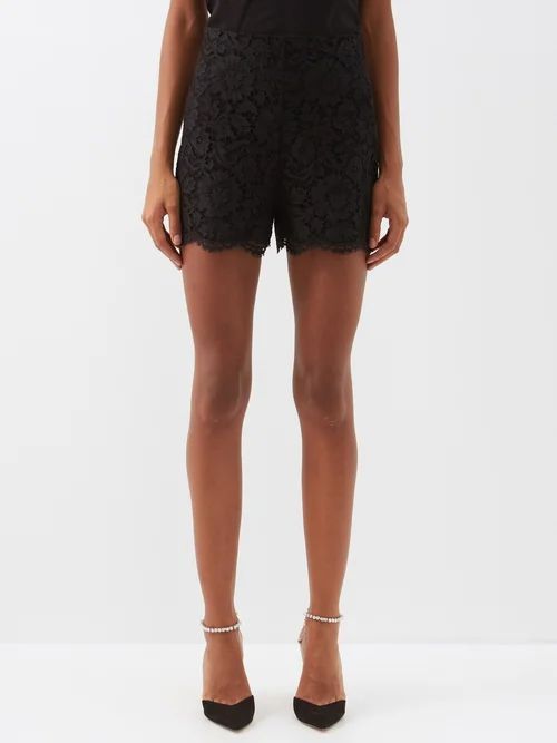 High-rise Guipure-lace Shorts - Womens - Black