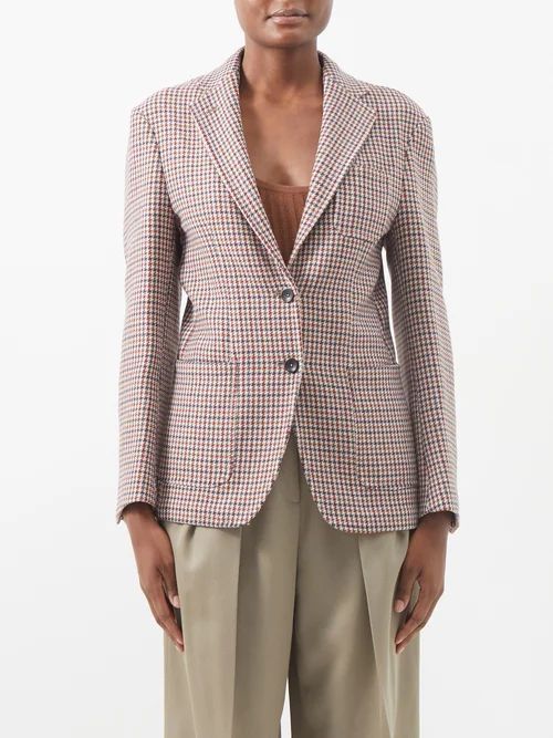 Bruno Single-breasted Houndstooth Jacket - Womens - Camel Check