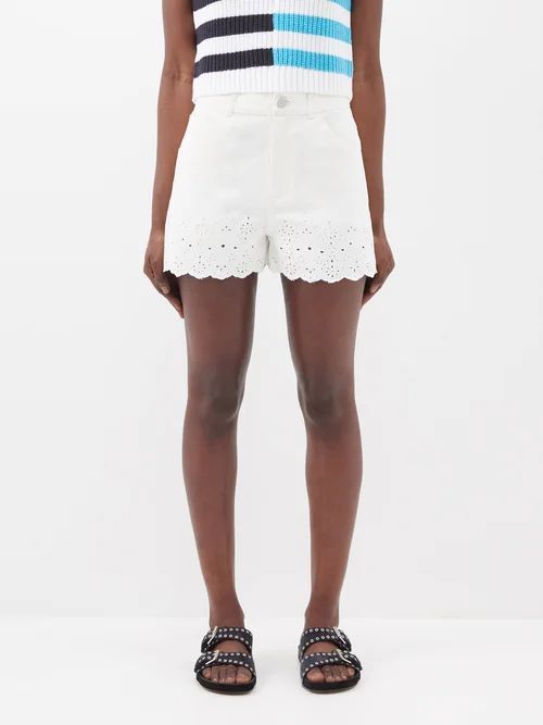 Noemie Eyelet-embroidered Cotton-twill Shorts - Womens - White