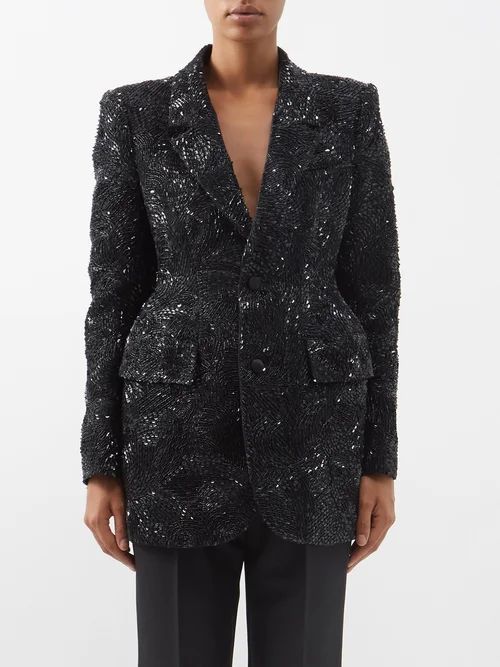 Hourglass Sequinned Silk Tailored Jacket - Womens - Black