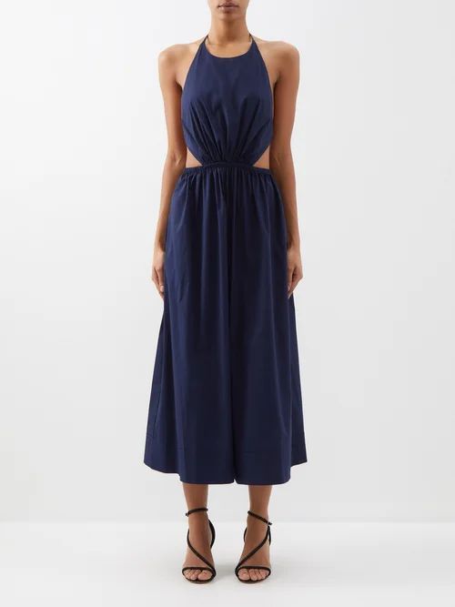 Vanessa Halterneck Cotton-blend Poplin Dress - Womens - Navy