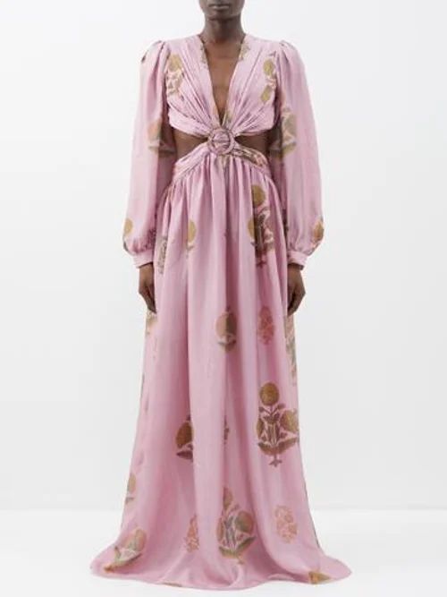 Rio Cutout Printed Silk-habotai Maxi Dress - Womens - Light Pink Multi
