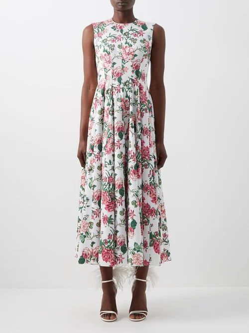Chelsea Floral-print Cotton-poplin Dress - Womens - Pink Multi