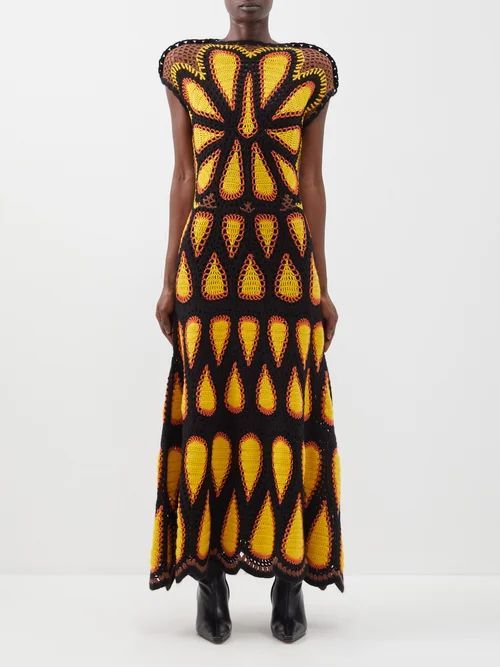 Aidy Crocheted-cashmere Dress - Womens - Yellow Black