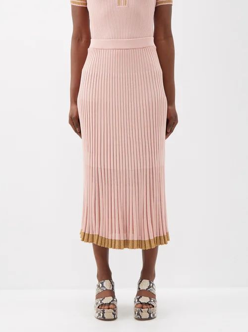 Wonderland Rib-knit Lurex Midi Skirt - Womens - Blush