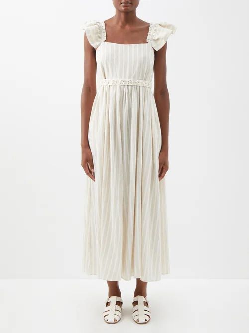 Striped Organic-cotton Blend Voile Dress - Womens - Cream Stripe