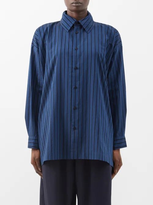 Velvet-stripe Cotton-blend Shirt - Womens - Blue
