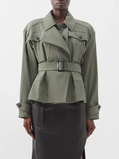 Peplum Belted Wool-blend Tailored Jacket - Womens - Khaki