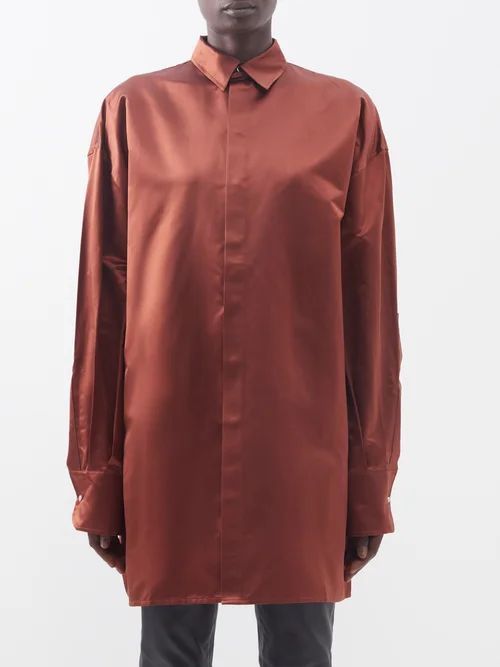 Valentina Silk-duchesse Satin Shirt - Womens - Rust
