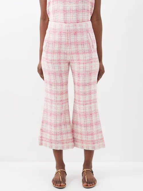 The Flare Cropped Cotton-blend Tweed Trousers - Womens - Pink White
