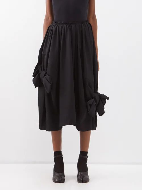Bow-trim Wool-gabardine Midi Skirt - Womens - Black