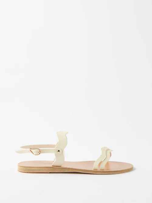 Chania Scallop-edge Leather Sandals - Womens - Off White