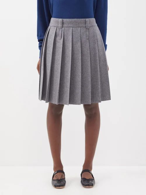 Pleated Brushed Wool-blend Skirt - Womens - Grey