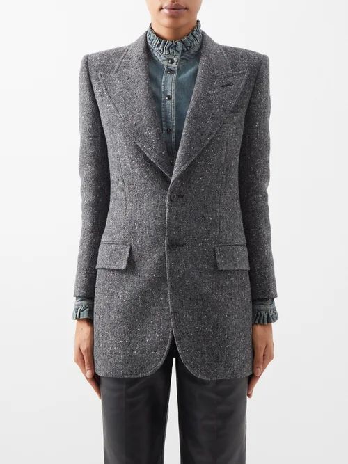 Peak-lapel Wool-blend Tweed Blazer - Womens - Grey