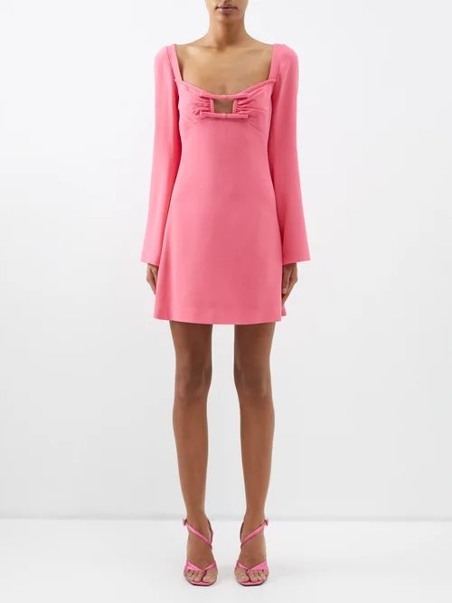 Bow-appliqué Flared-sleeve Crepe Mini Dress - Womens - Pink