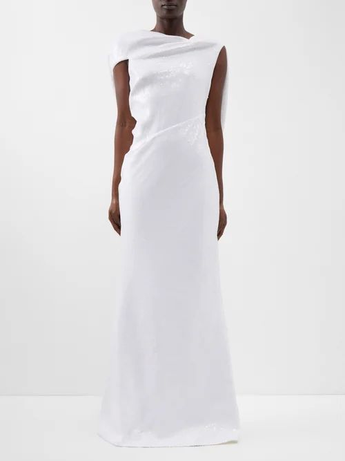 Draped Open-back Sequinned Gown - Womens - White