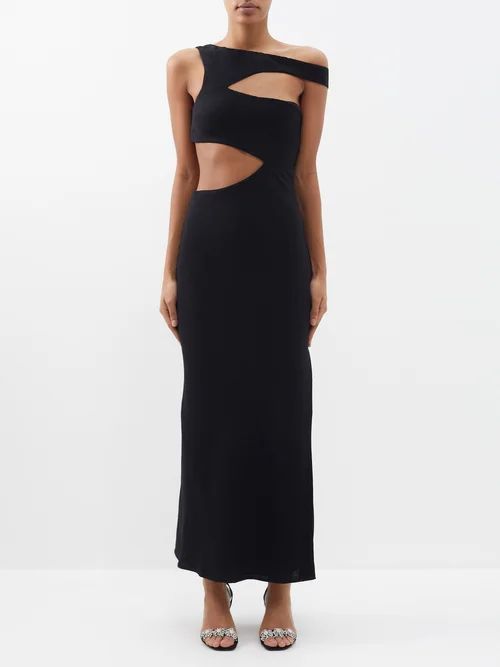 Prismatic Cutout Side-slit Crepe Dress - Womens - Black