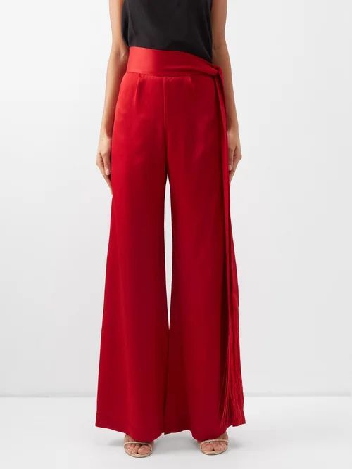 Vulcan High-rise Satin Wide-leg Trousers - Womens - Red