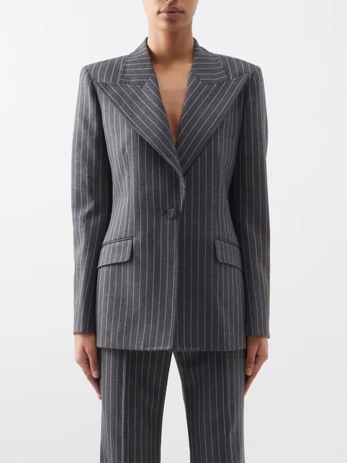 Leiva Single-breasted Pinstriped Wool Suit Jacket - Womens - Light Grey