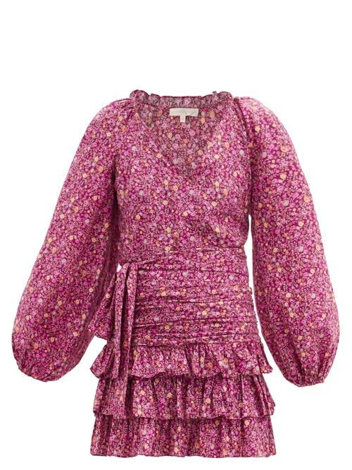Rina Floral-print Ruched Cotton Mini Dress - Womens - Pink Print