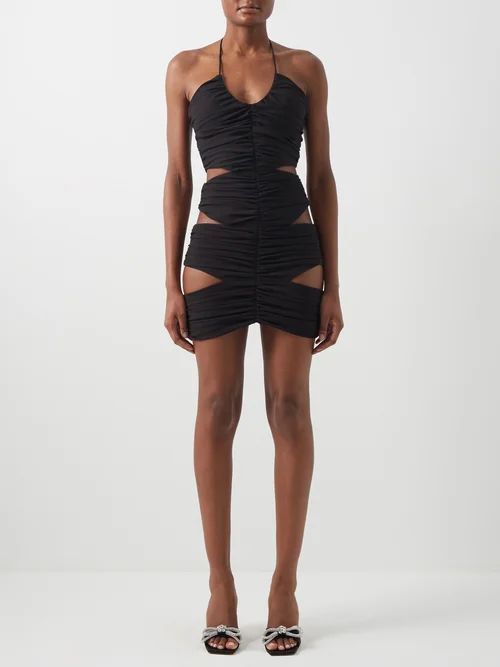 Ruched Cutout Jersey Mini Dress - Womens - Black