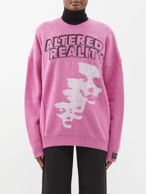 Altered Reality Printed Wool Sweater - Womens - Pink White