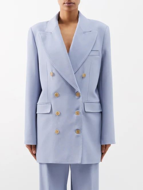 Balton Double-breasted Wool-blend Jacket - Womens - Light Blue
