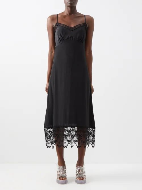 Lace-trimmed Crepe De Chine Slip Dress - Womens - Black