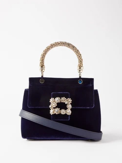 Flower Strass Crystal-buckle Velvet Handbag - Womens - Navy