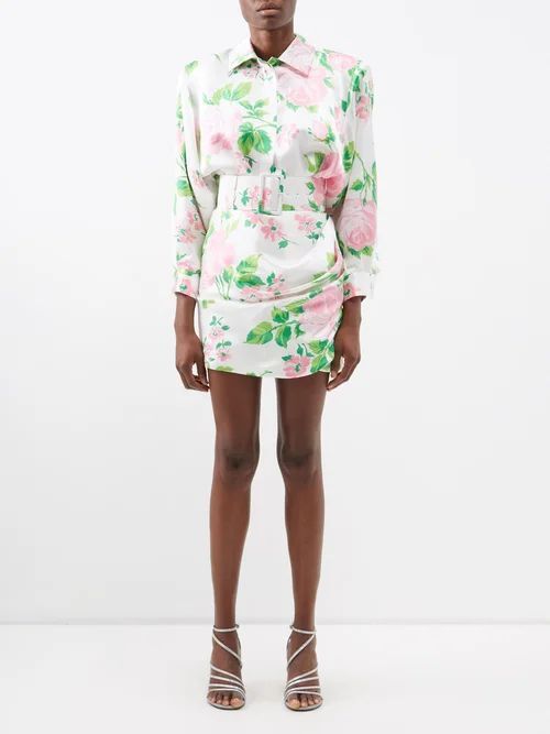 Ella Floral Print Silk Mini Dress - Womens - White Pink Green