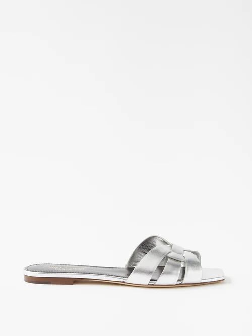 Tribute 5 Metallic-leather Slides - Womens - Silver