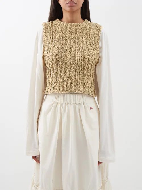 Flo Cable-knit Organic-cotton Sweater Vest - Womens - Mustard