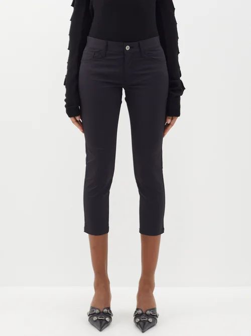 Skinny-leg Cropped Jersey Trousers - Womens - Black