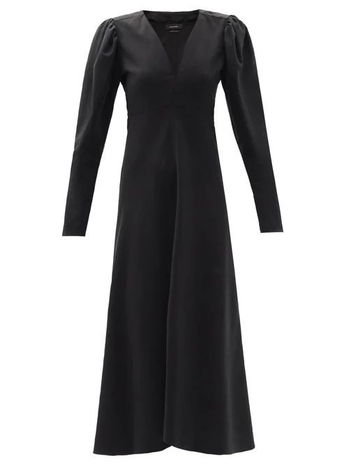 Silabi Puff-sleeve Crepe Midi Dress - Womens - Black