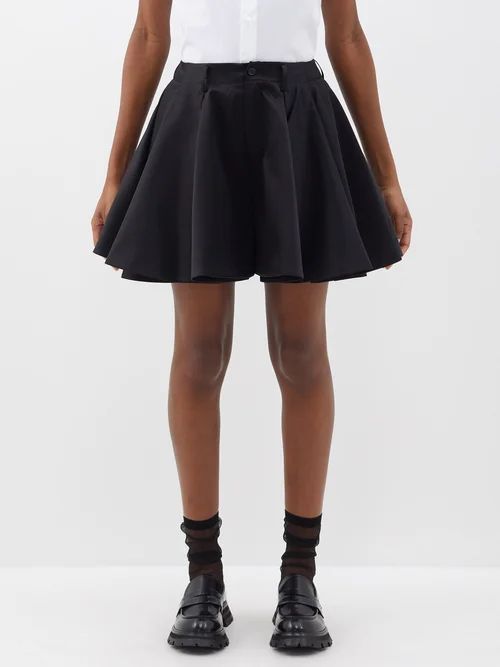 Pleated Satin Mini Skirt - Womens - Black
