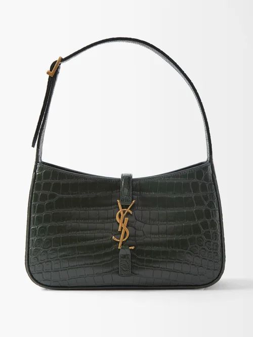 Le 5 À 7 Crocodile-effect Leather Shoulder Bag - Womens - Dark Green