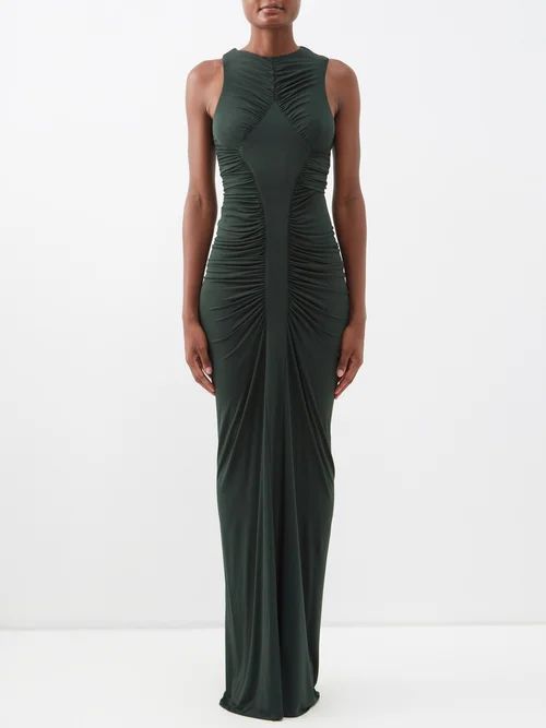Ruched-jersey Maxi Dress - Womens - Green