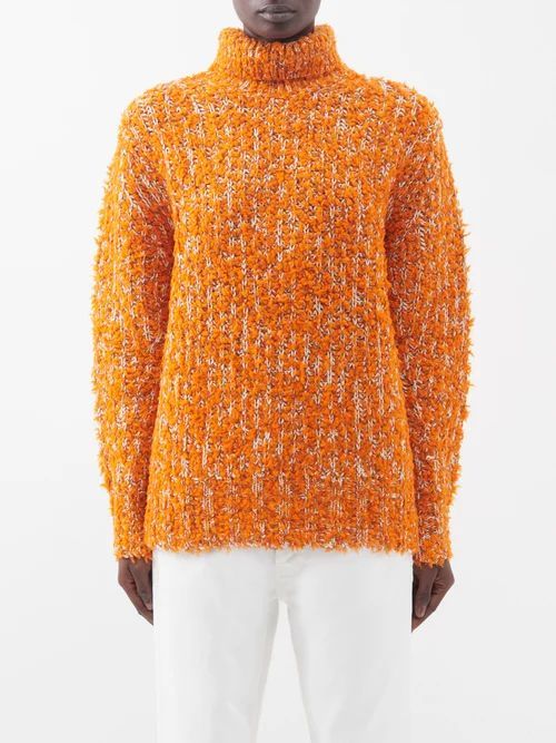 High-neck Wool-blend Oversized Sweater - Womens - Orange
