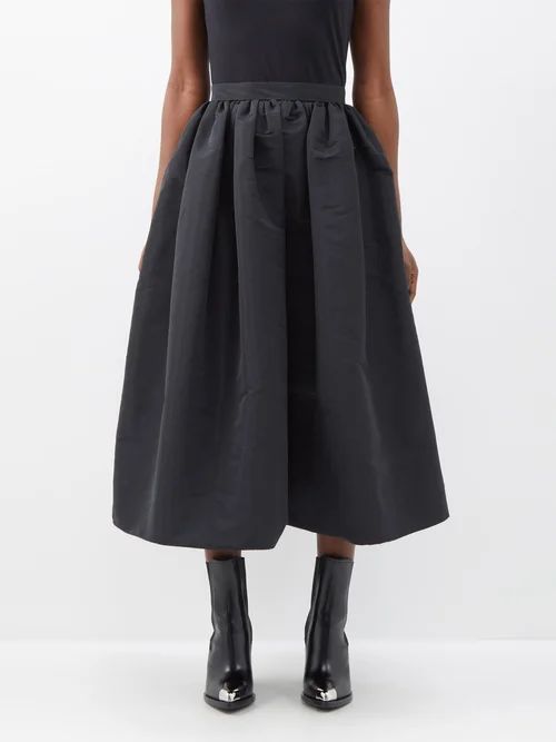 Pleated-waist Faille Midi Skirt - Womens - Black