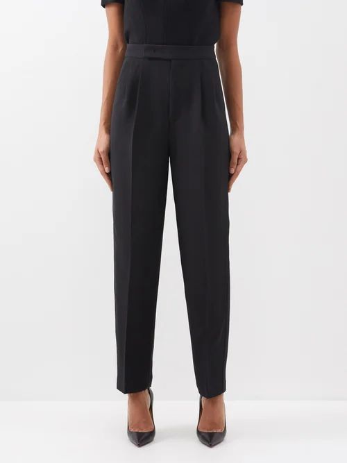 Straight-leg Wool-blend Crepe Tailored Trousers - Womens - Black