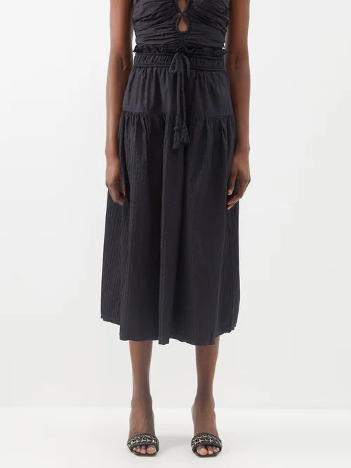 Raffaella Pintucked Cotton-poplin Midi Skirt - Womens - Black
