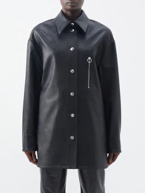 Oversized Faux-leather Shirt Jacket - Womens - Black