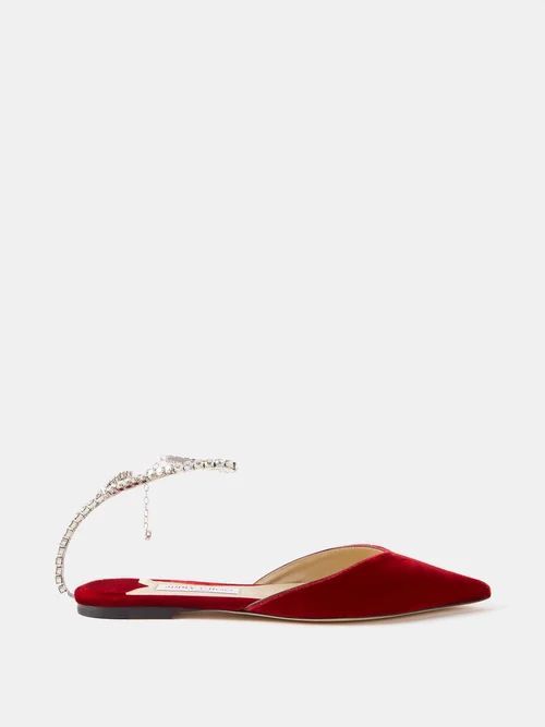 Saeda Velvet Point-toe Flats - Womens - Red