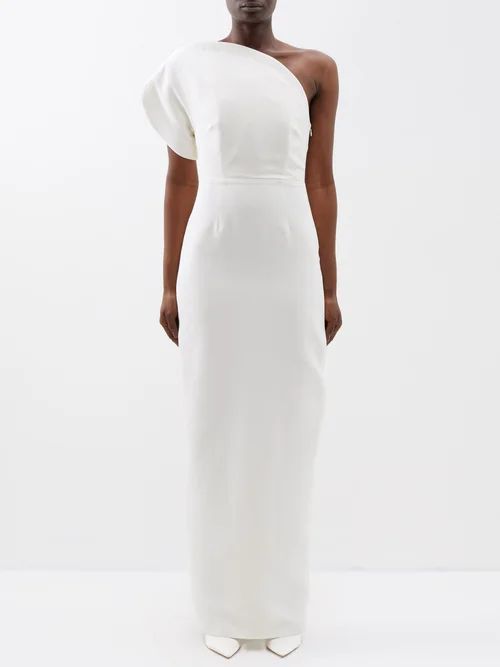 Asymmetric One-shoulder Wool-blend Gown - Womens - White
