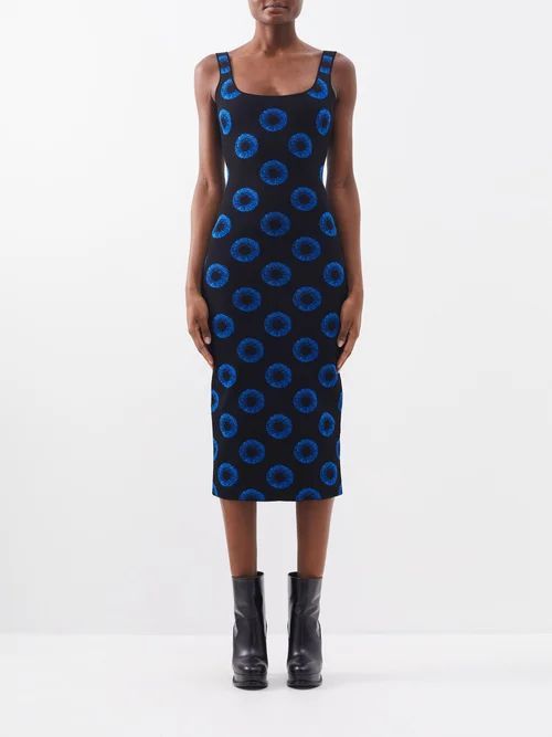Iris-jacquard Knit Midi Dress - Womens - Blue Black