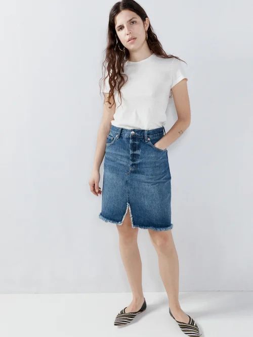 Organic Cotton-blend Denim Mini Skirt - Womens - Dark Indigo