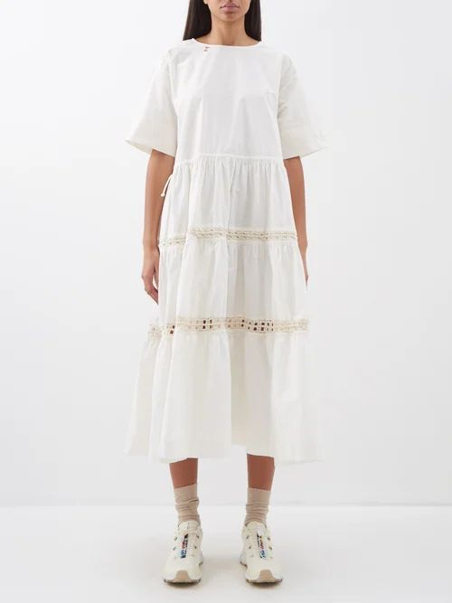 Caraway Embroidered Organic-cotton Dress - Womens - Ecru