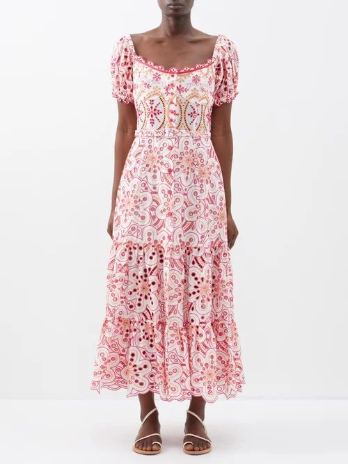 Lana Embroidered Cotton-blend Dress - Womens - Pink Orange
