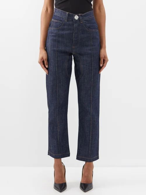 X Lutz Huelle Organic Cotton-blend Cropped Jeans - Womens - Denim